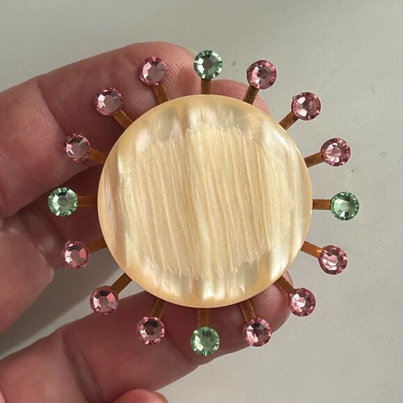 Vintage Upcycled Atomic Starburst Refrigerator Magnet Buttons Rhinestones Large - Picture 8 of 10